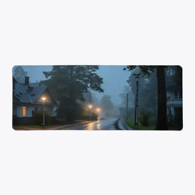 Suburban Road in the Rain